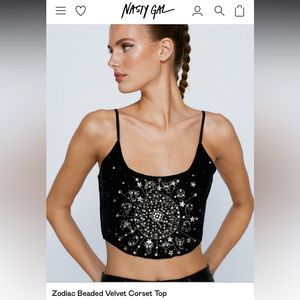 NWT Zodiac black velvet beaded corset festival crop top